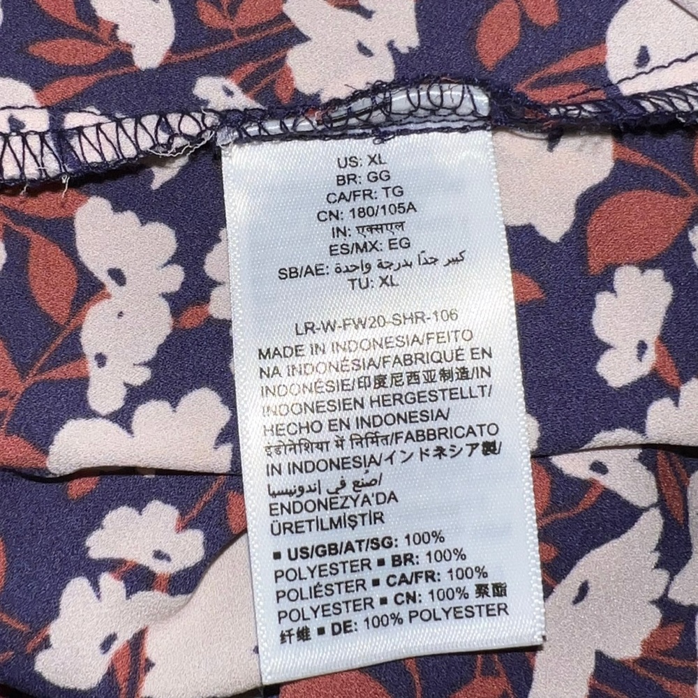 Lark and Ro floral printed blouse - Women's size XL- Blue/Brown/Cream - Picture 13 of 14